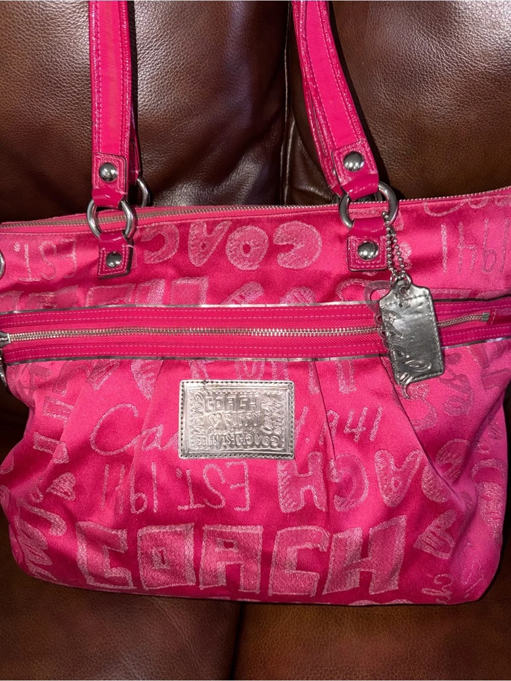 Coach Pink Poppy Storypatch Glam Tote Bag